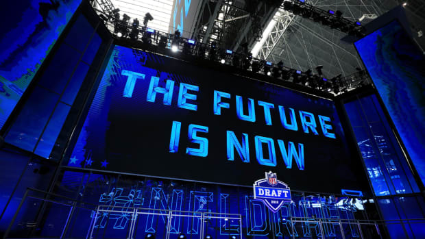 A photo of the stage at the NFL Draft.