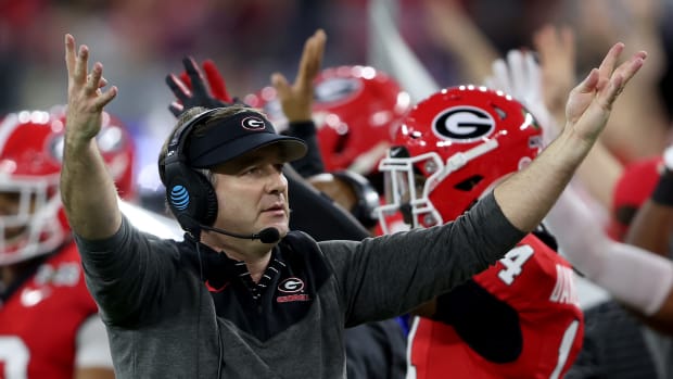 Kirby Smart reacts on the sideline during the national championship game.