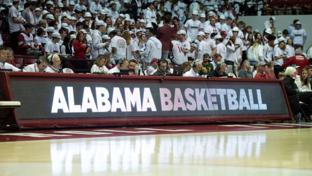 TUSCALOOSA, ALABAMA - JANUARY 29: General view of the Alabama Basketball sign prior to the matchup between the Alabama Crimson Tide and the Baylor Bears at Coleman Coliseum on January 29, 2022 in Tuscaloosa, Alabama. (Photo by Michael Chang/Getty Images)