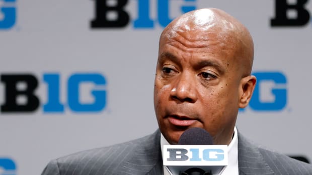 Big Ten commissioner Kevin Warren speaks at a press conference. He had a standoff with Nebraska football in 2020.