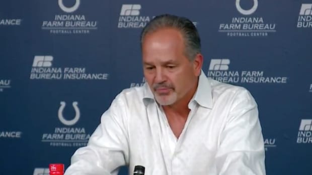 Chuck Pagano speaks at a Colts press conference.