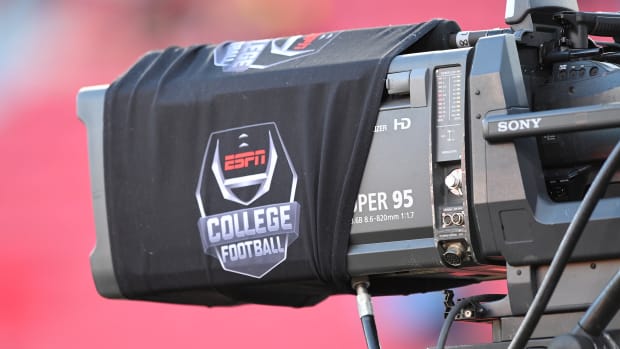 LOS ANGELES, CA - NOVEMBER 26: An ESPN College Football camera during a game between the Notre Dame Fighting Irish and the USC Trojans on November 26, 2022, at Los Angeles Memorial Coliseum in Los Angeles, CA. (Photo by Brian Rothmuller/Icon Sportswire via Getty Images)