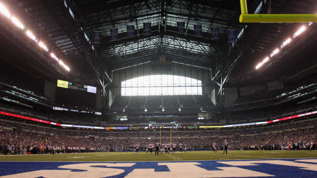 A view of the Indianapolis Colts stadium from the end zone.