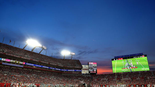 A field view of Tampa Bay's Raymond James Stadium.