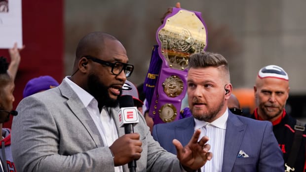 Marcus Spears and Pat McAfee speak on College GameDay.