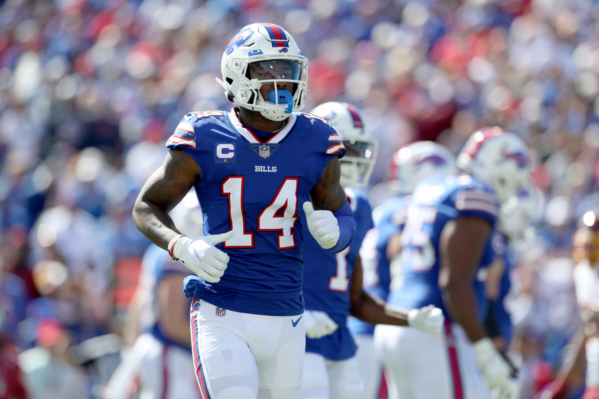 ORCHARD PARK, NEW YORK - SEPTEMBER 26: Stefon Diggs #14 of the Buffalo Bills during the first quarter against the Washington Football Team at Highmark Stadium on September 26, 2021 in Orchard Park, New York. (Photo by Bryan Bennett/Getty Images)